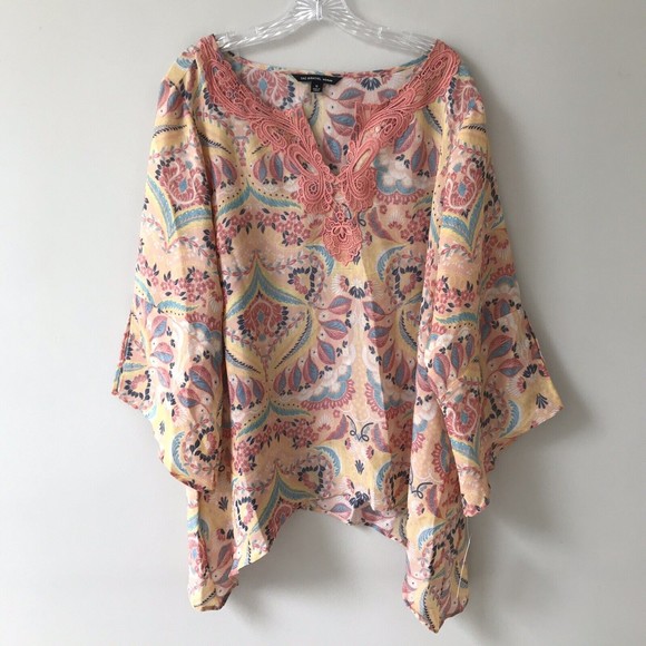 New ZAC & RACHEL Romantic Boho Blouse Woman Plus Size 1X Blush Peach Tunic top - Picture 1 of 10